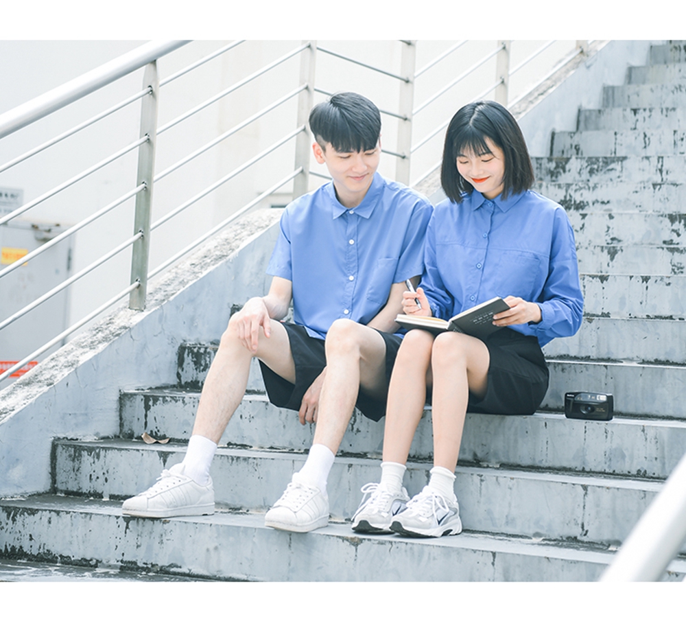 大学夏季日韩风校服套装模特展示