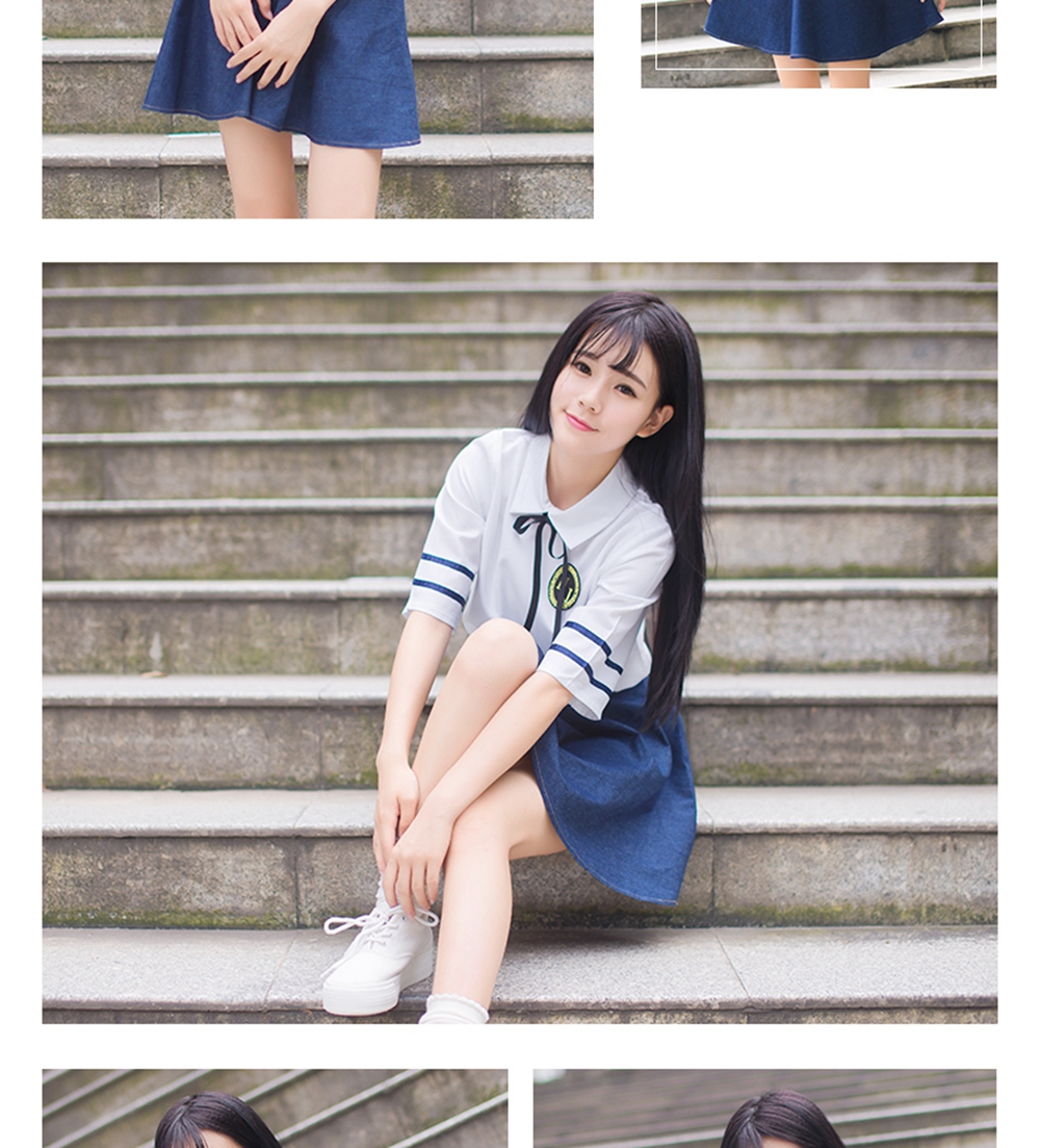 大学夏季日韩风校服套装模特展示