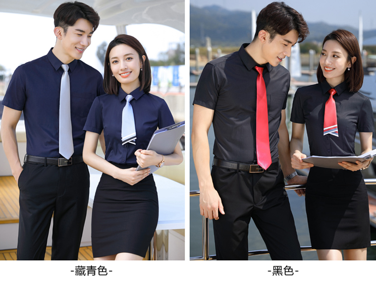 藏蓝色黑色教师职业装展示图片，短袖职业装，藏蓝色职业装，